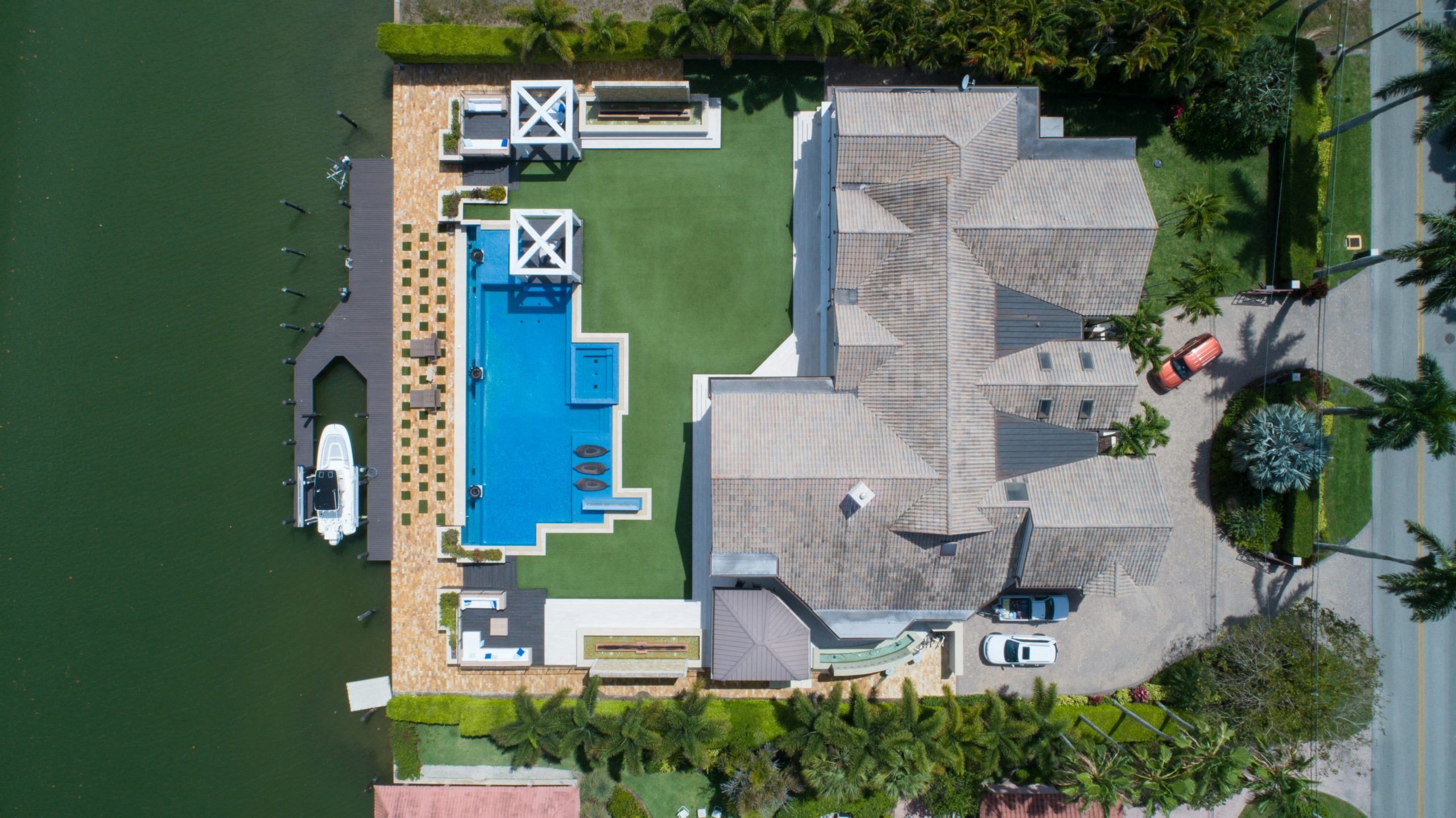 house from aerial view on water